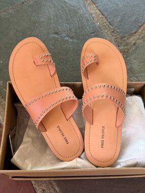Free People Coral Pink Studded Leather Slide Sandals